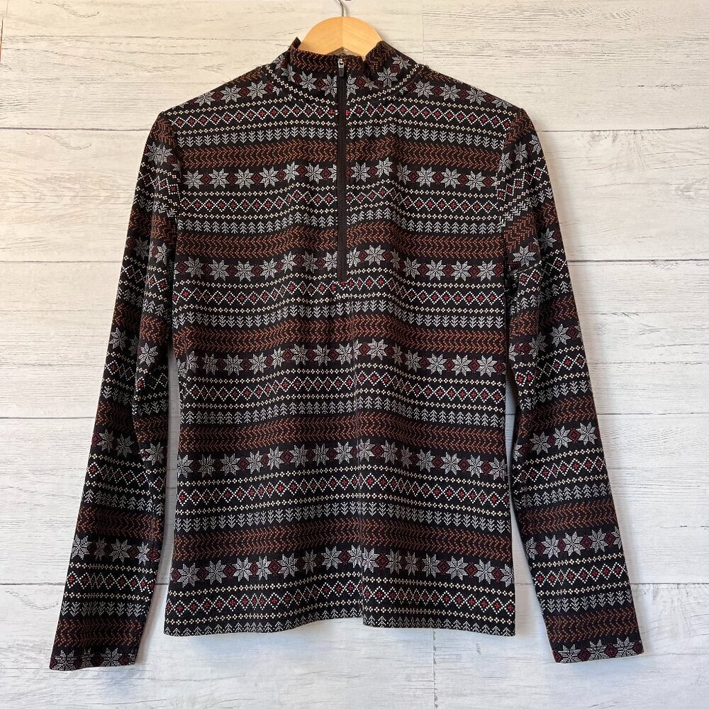 Lou & Grey Top Womens Size Large Feel Good Zip Soft Stretch Fair Isle Design